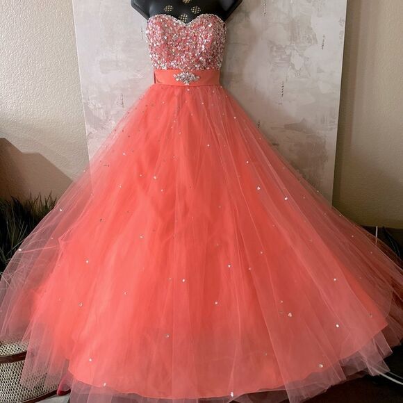 MORI LEE PAPARAZZI Ball Gown In Coral Pink Prom NWT - Picture 3 of 17